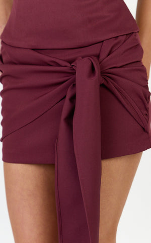 Gigi Mini Skort - Wrap Tie Front Skort in Wine