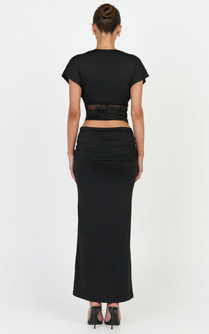 Sienne Top - Twist Overlay Lace Panel Top in Black
