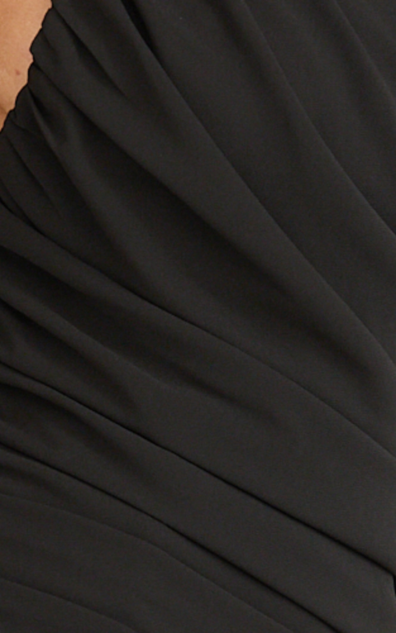 Enya Maxi Dress - One Shoulder Neck Tie Ruched High Split Dress in Black