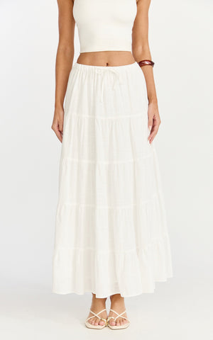 Aurora Maxi Skirt - Low Rise Tiered Maxi Skirt in Off White