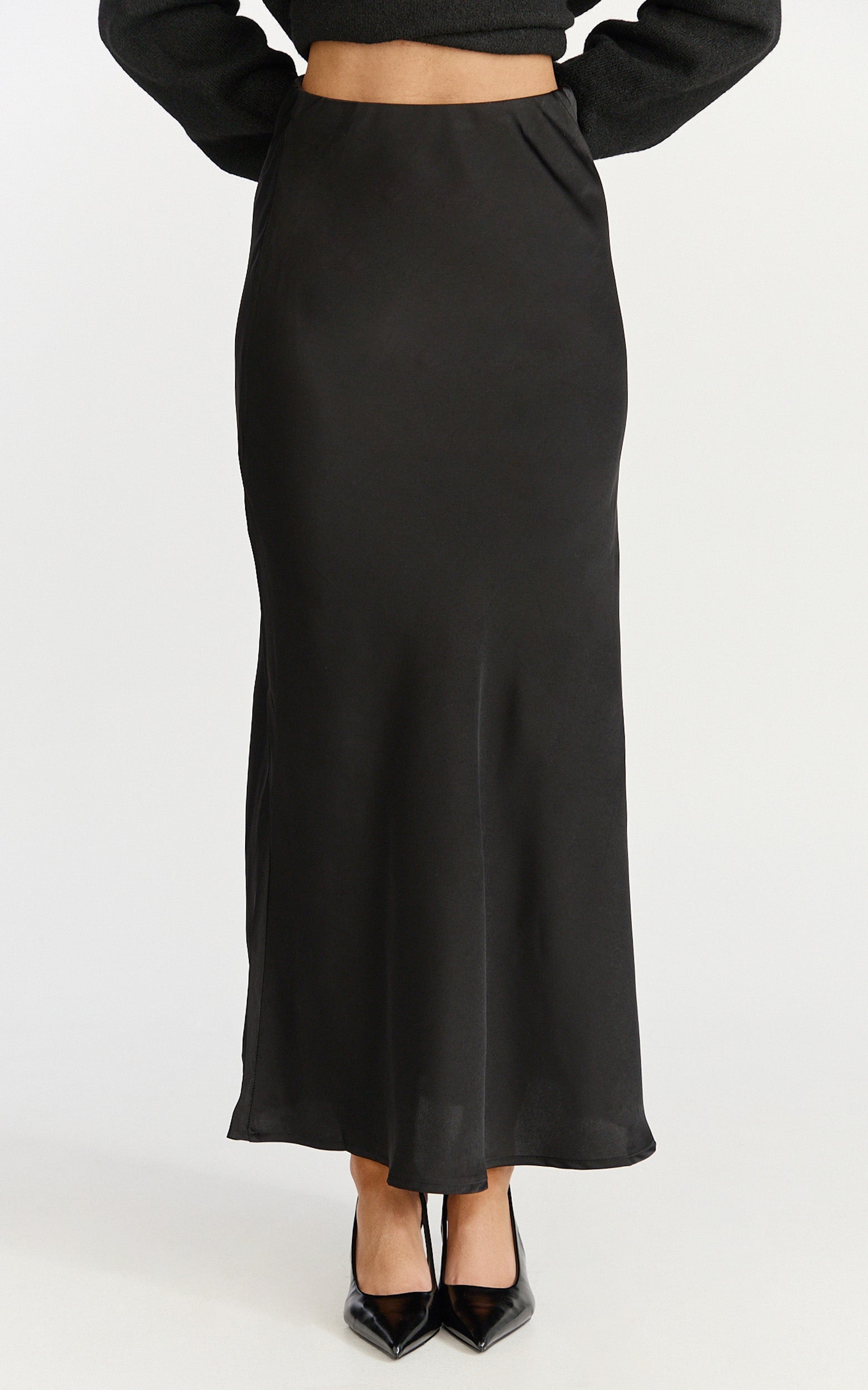 Amari Maxi Skirt - High Waisted Bias Cut Skirt in Black