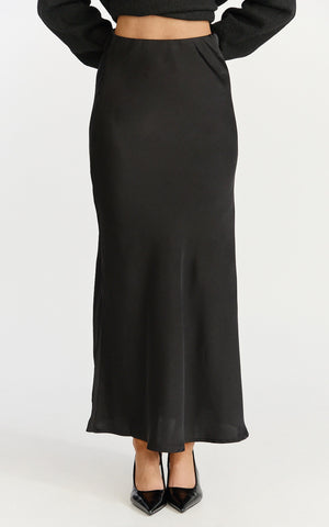 Amari Maxi Skirt - High Waisted Bias Cut Skirt in Black