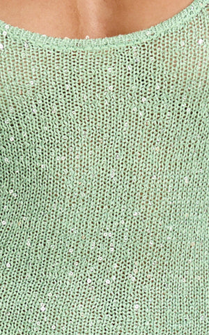 Jenna Maxi Dress - Scoop Neck Sleeveless Sequin Knit Dress in Sage