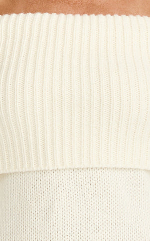 Erin Mini Dress - Cable Knit Off Shoulder Long Sleeve Dress in Cream
