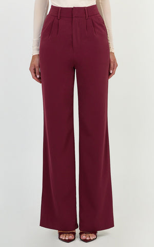 Melissa Pants - Pleat Front Wide Leg Tailored Pants in Wine