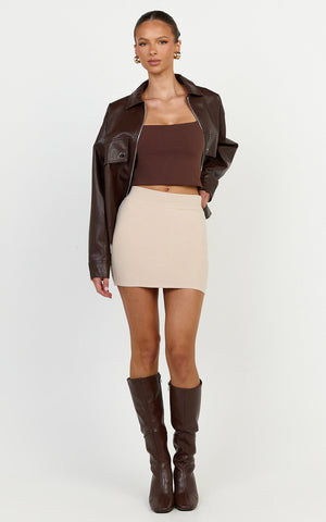 Isabel Mini Skirt - Mid Waist Knit Skirt in Mushroom