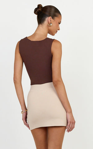 Isabel Mini Skirt - Mid Waist Knit Skirt in Mushroom