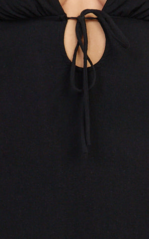 Silvena Midi Dress - V Neck Tie Front A Line Dress in Black
