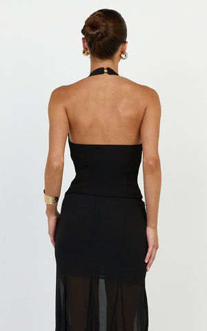 Leilani Top - Plunge Neck Gold Hardware Trim Top in Black