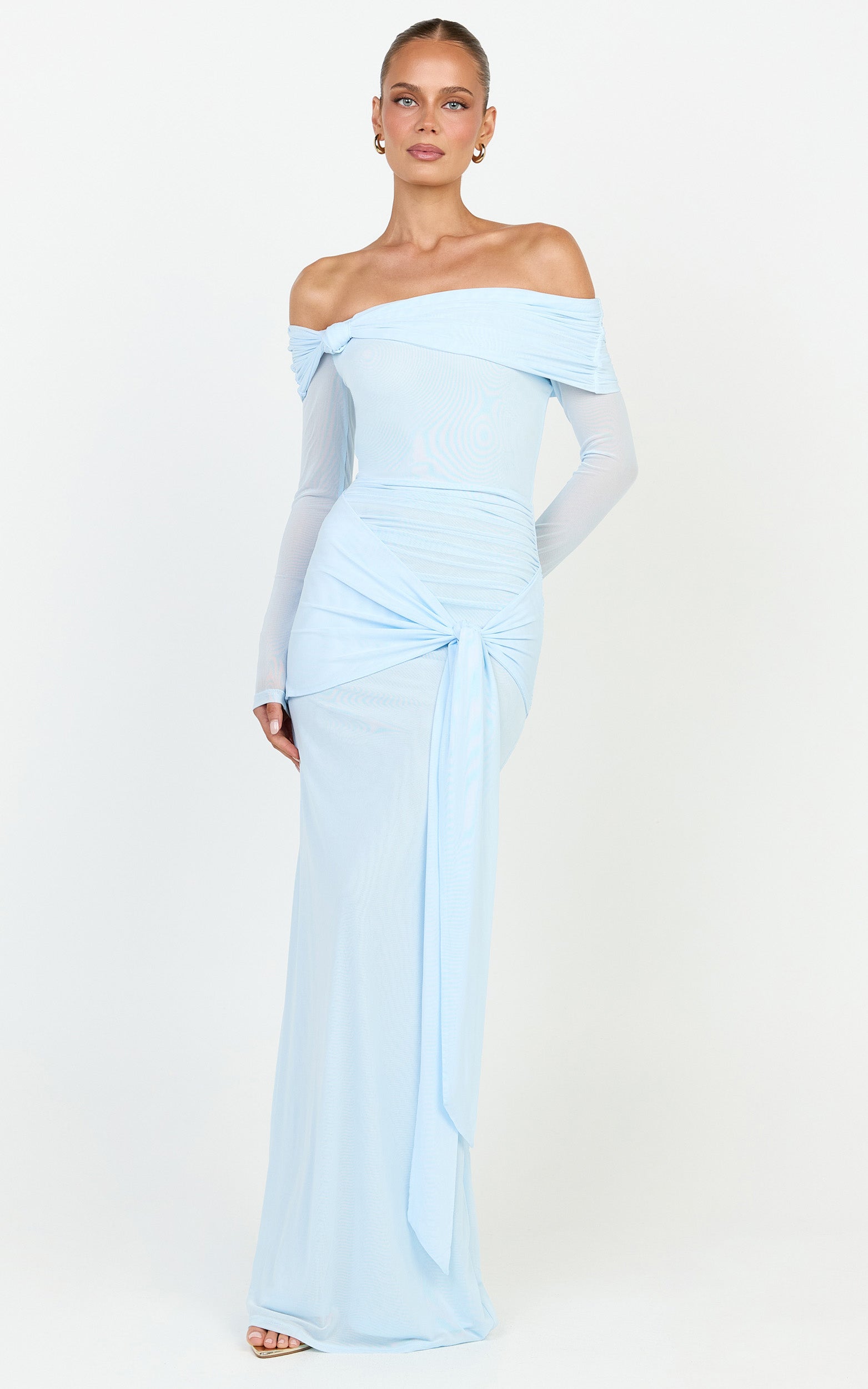Waverly Maxi Dress - Long Sleeve Off Shoulder Dress in Blue