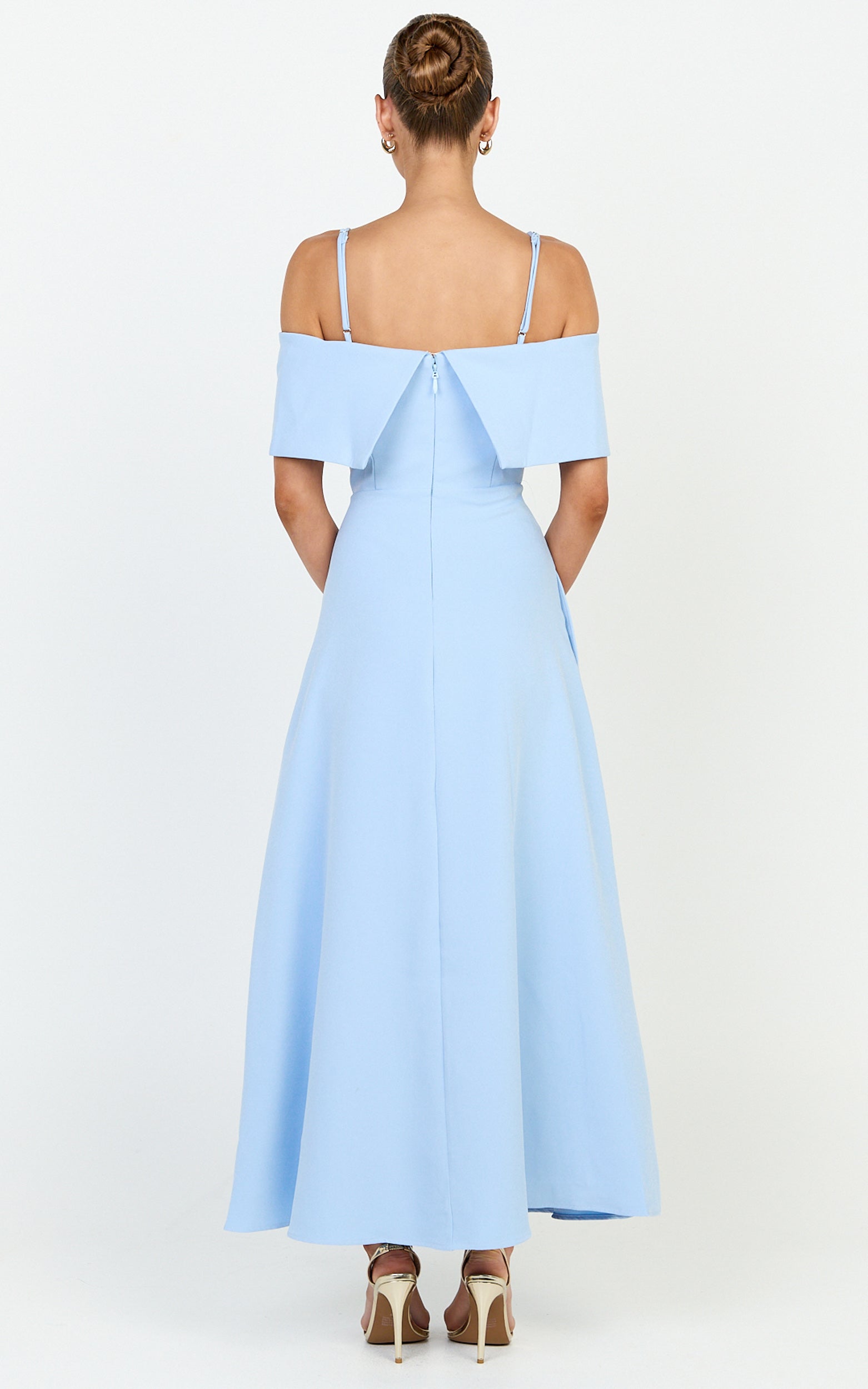 Aviana Midi Dress - Bodice Overlay A Line Dress in Blue