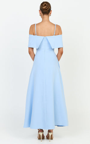 Aviana Midi Dress - Bodice Overlay A Line Dress in Blue