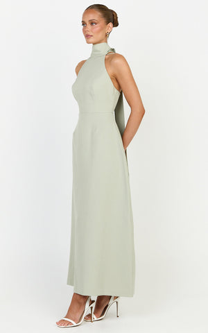 Renee Midi Dress - High Halter Sash Neck Tulip Skirt Dress in Sage
