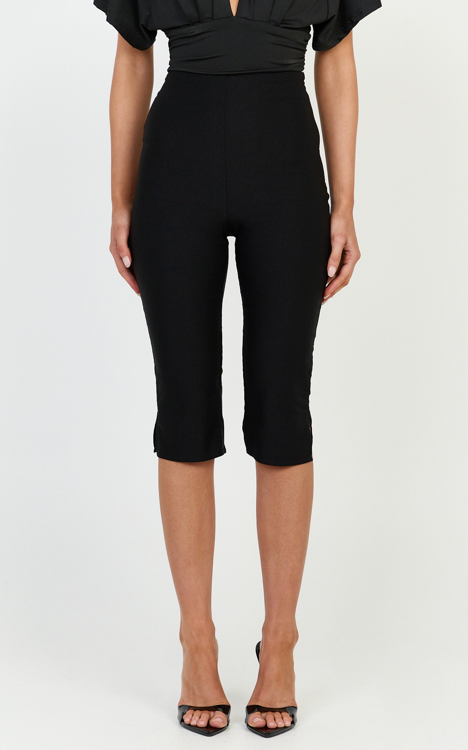 Melenda Pants - Tailored Side Split Capri Pants in Black