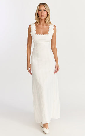 Roxanne Midi Dress - Square Neck Fit And Flare Dress in White