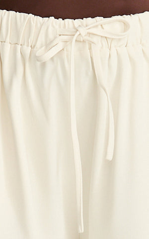 Nicole Pants - High Waist Elasticated Gathered Waist Wide Leg Pants in Cream
