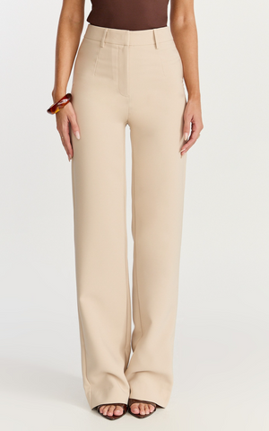 Sally Pants - Mid Waisted Straight Leg Tailored Pants in Putty