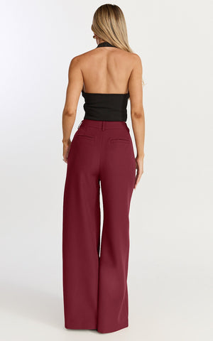Selena Pants - High Waisted Wide Leg Tailored Pants in Wine