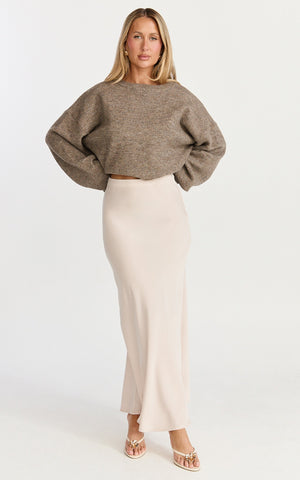 Amari Maxi Skirt - High Waisted Bias Cut Skirt in Champagne