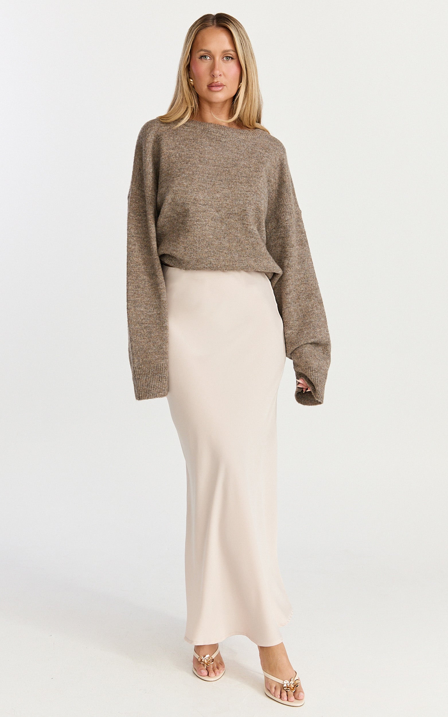Amari Maxi Skirt - High Waisted Bias Cut Skirt in Champagne