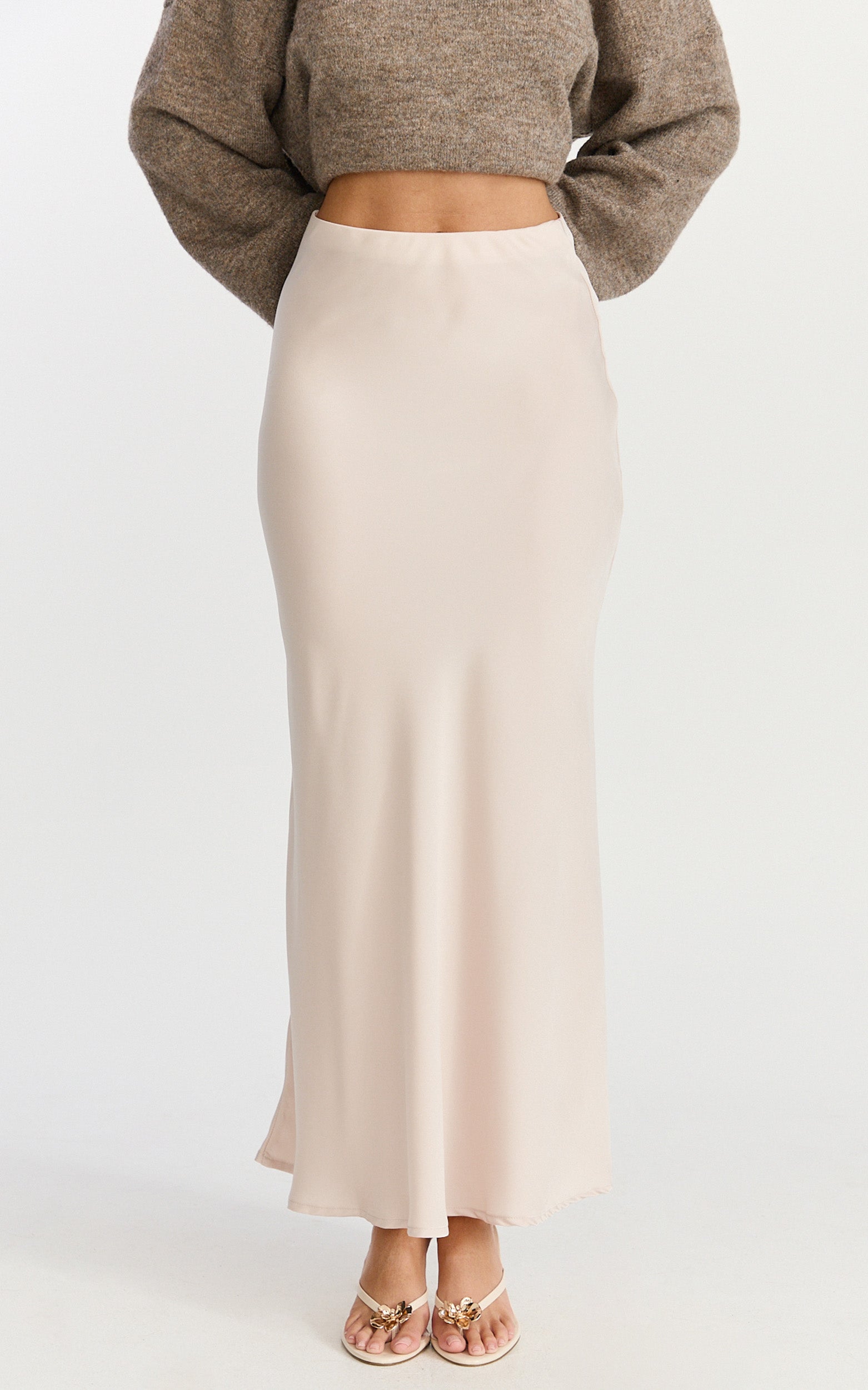 Amari Maxi Skirt - High Waisted Bias Cut Skirt in Champagne