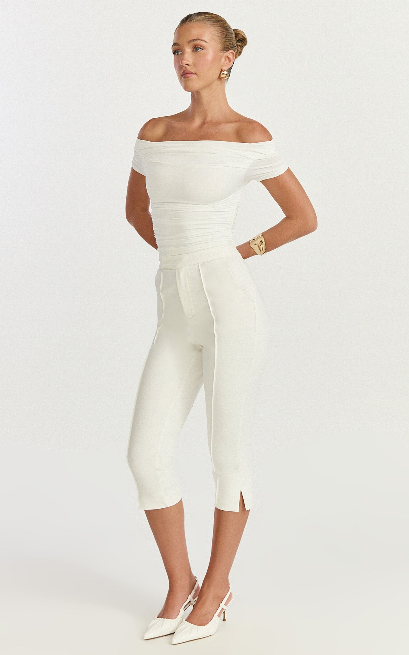 Arabella Pants - Capri Slim Fit Side Split Pants in White