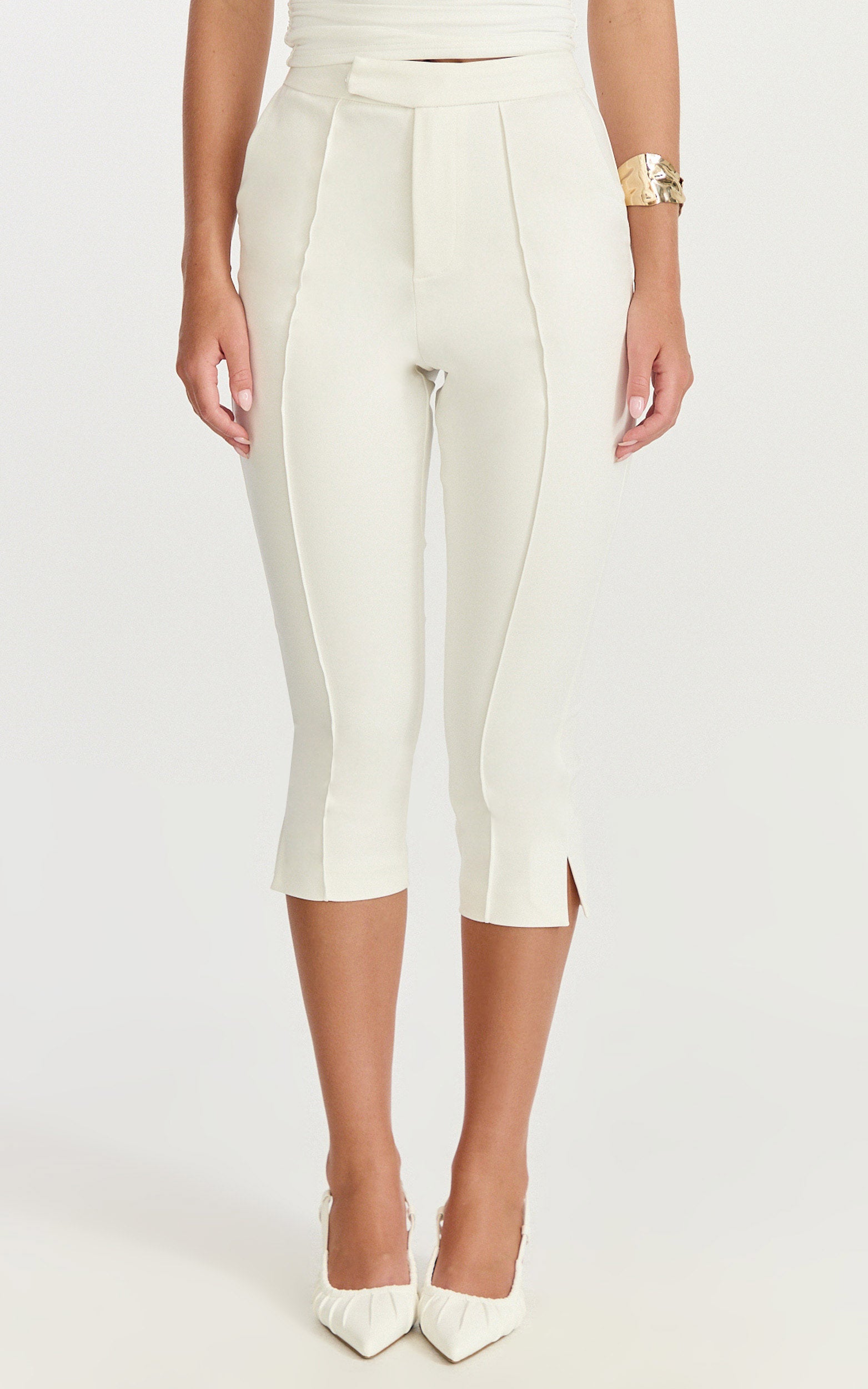 Arabella Pants - Capri Slim Fit Side Split Pants in White
