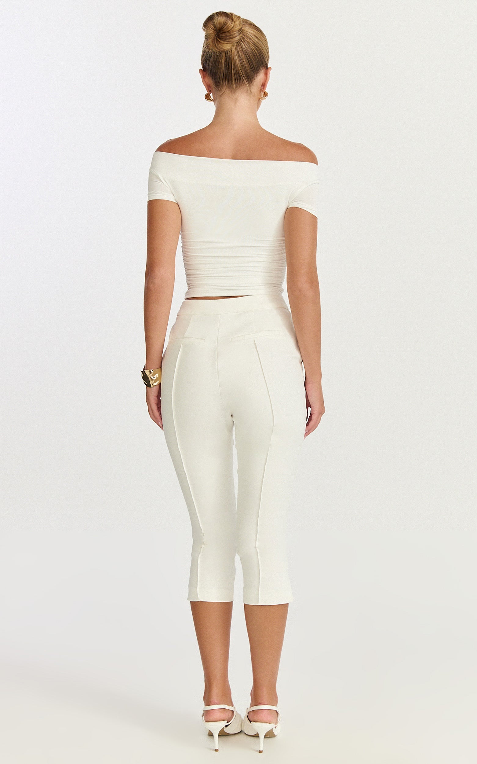 Arabella Pants - Capri Slim Fit Side Split Pants in White