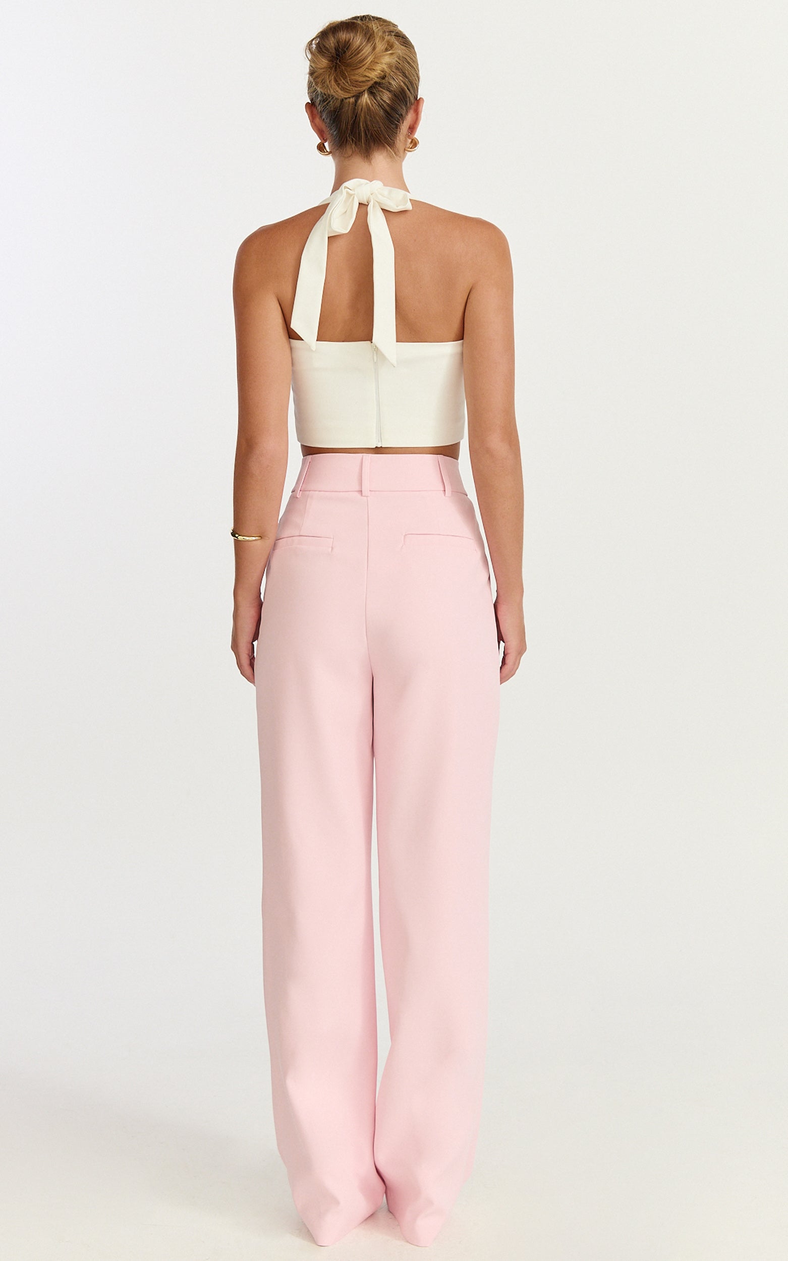 Melissa Pants - Pleat Front Wide Leg Tailored Pants in Pink