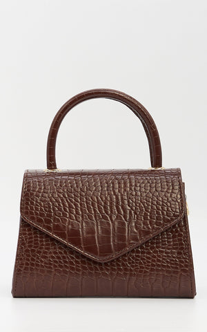 Marilou Bag - Croc Embossed Top Handle Crossbody Bag in Brown