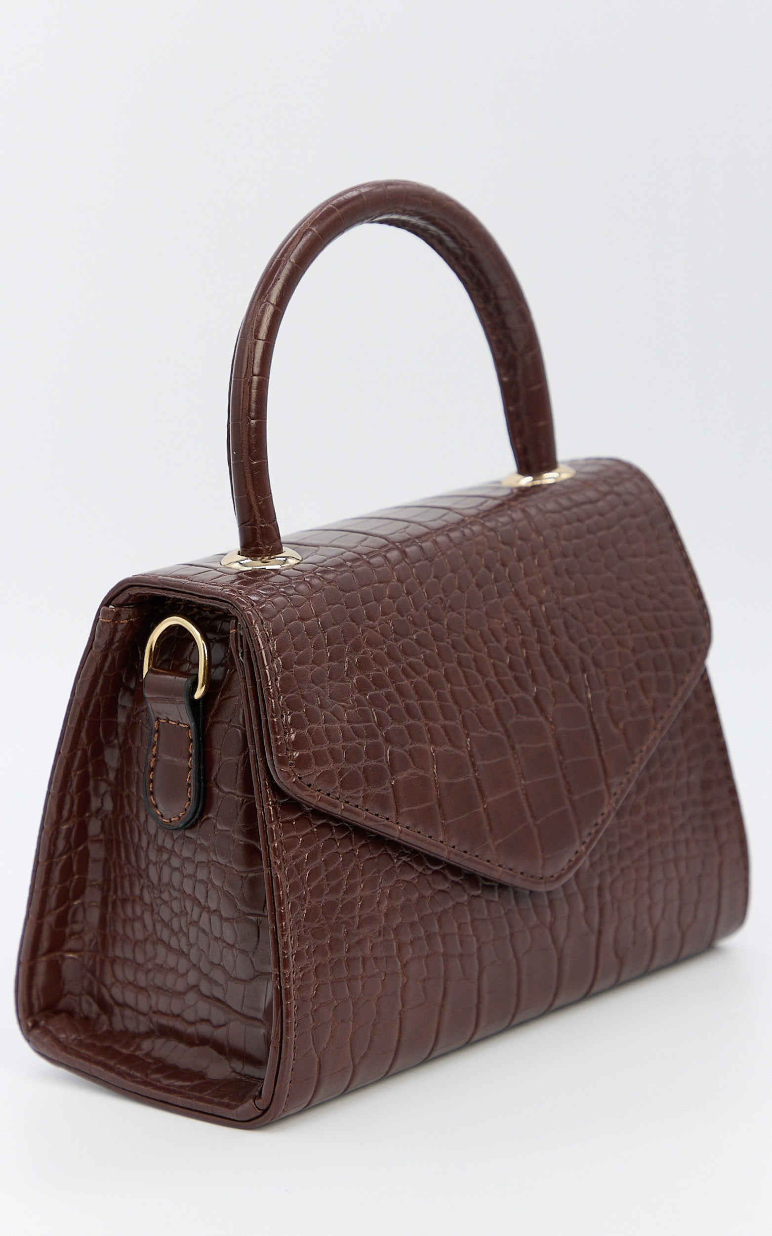 Marilou Bag - Croc Embossed Top Handle Crossbody Bag in Brown
