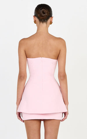 Monroe Two Piece Set - Strapless Button Down Longline Vest Top and High Waisted Mini Skirt in Pink