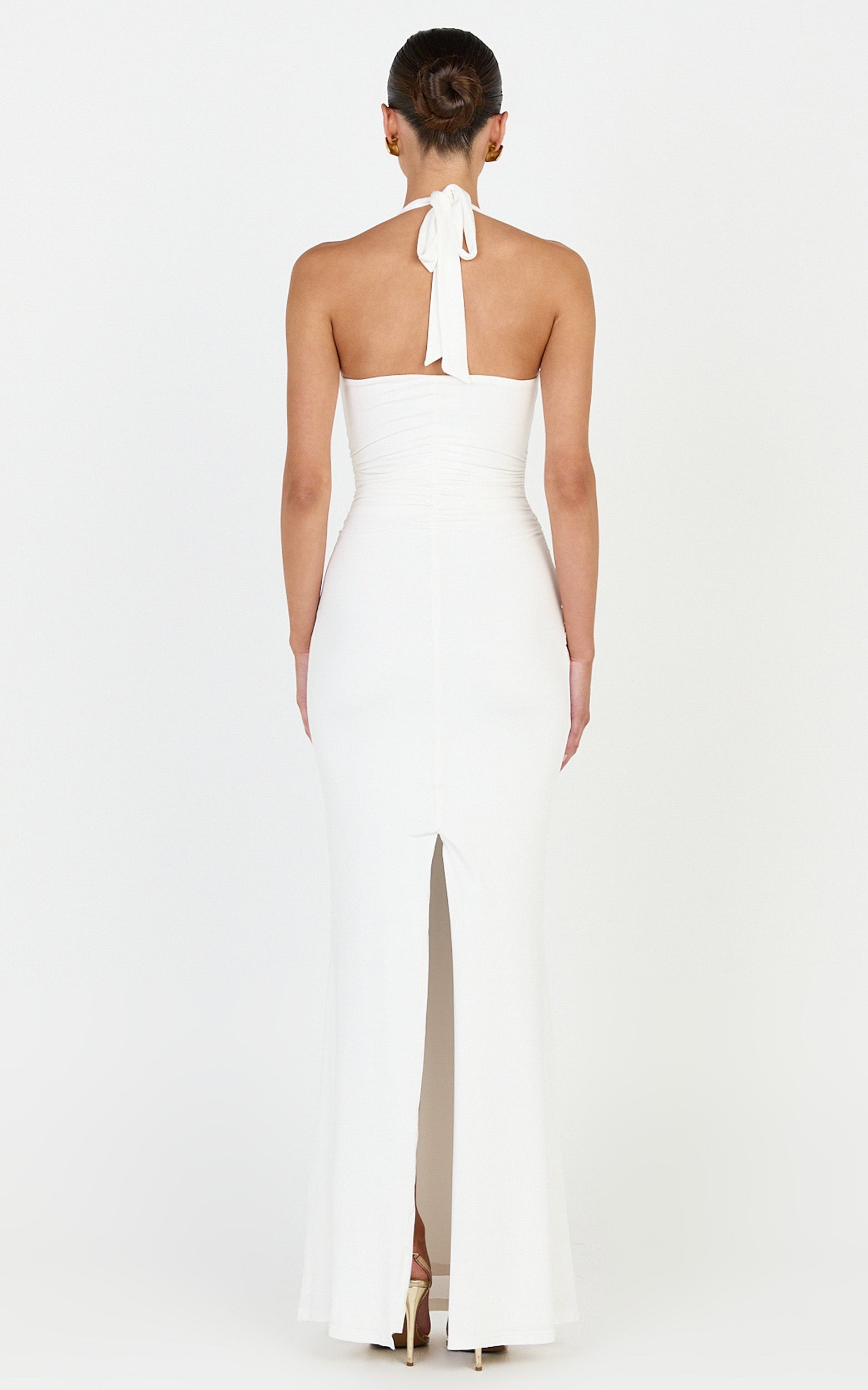 Amaya Maxi Dress - Draped Sash Halter Dress in White