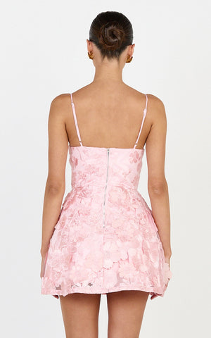 Kala Mini Dress - 3D Floral A Line Dress in Pink