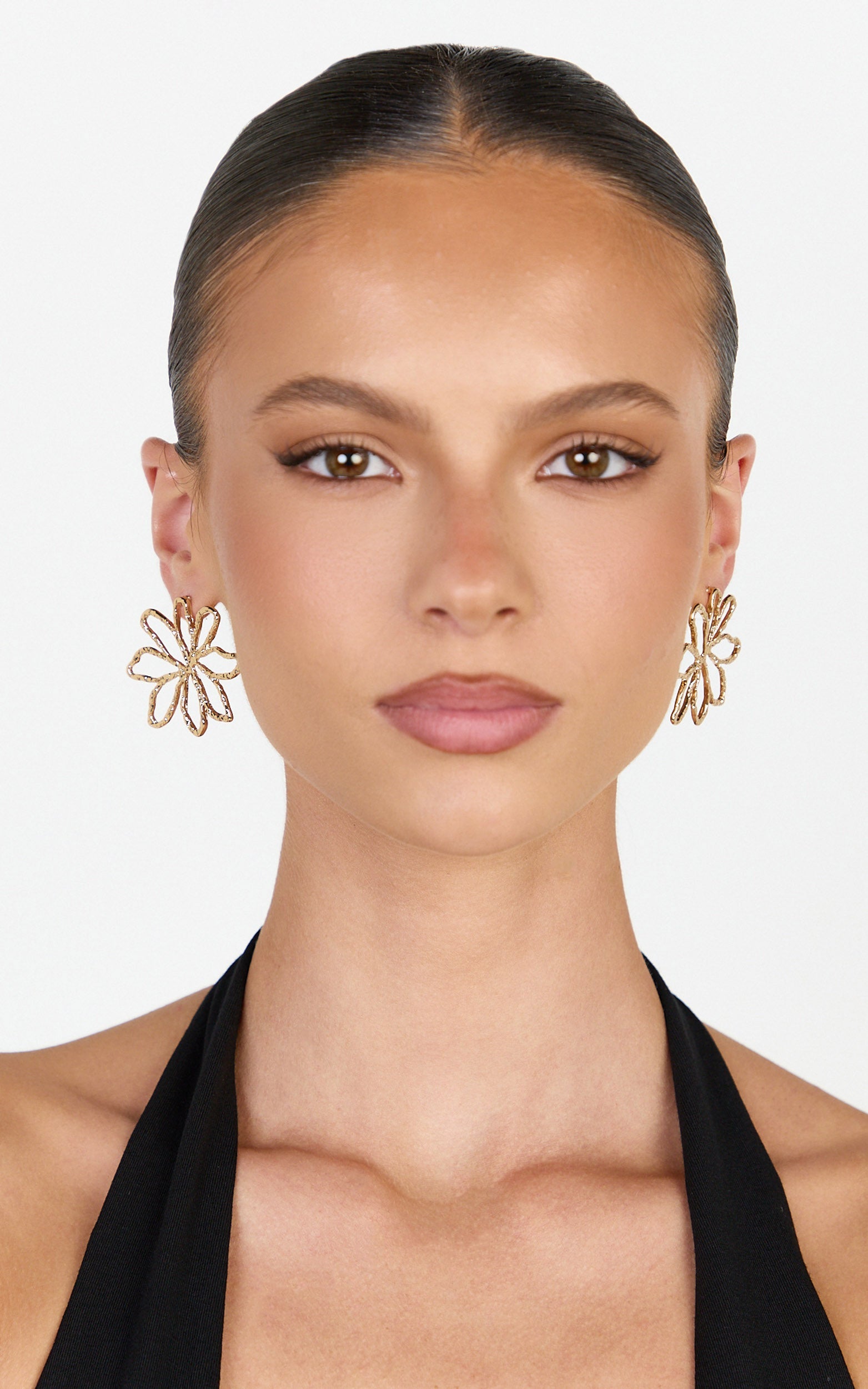 Jolie Earrings - Floral Stud Statement Earrings in Gold