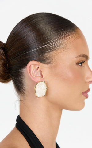 Thea Earrings - Resin Marble Stud Earrings in Gold