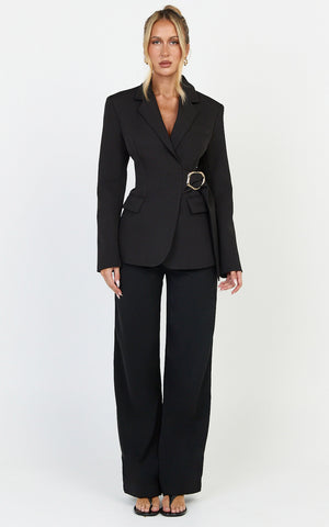 Floriane Blazer - Wrap Front Gold Buckle Detail Blazer in Black