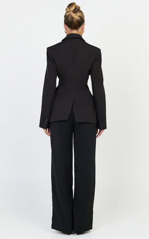 Floriane Blazer - Wrap Front Gold Buckle Detail Blazer in Black