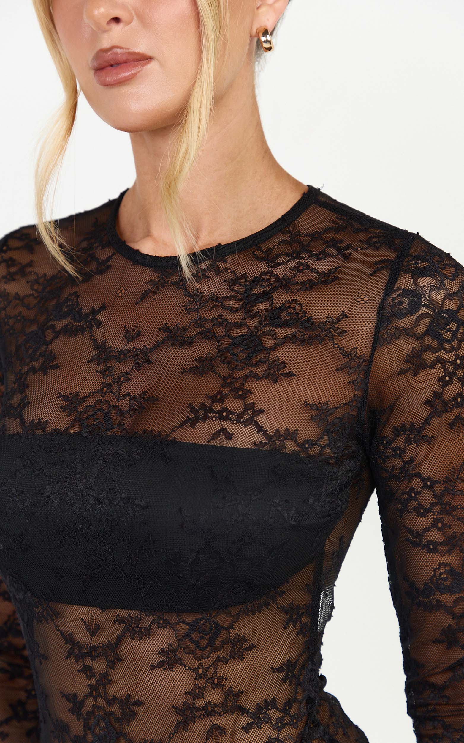 Serenade Bodysuit - Long Sleeve Lace Bodysuit in Black
