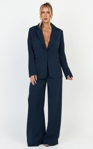 Selena Pants - High Waisted Wide Leg Tailored Pants in Navy