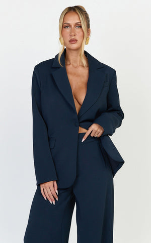 Selena Blazer - Oversized Single Breasted Blazer in Navy