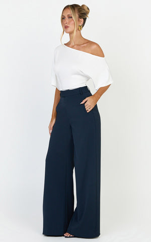 Selena Pants - High Waisted Wide Leg Tailored Pants in Navy