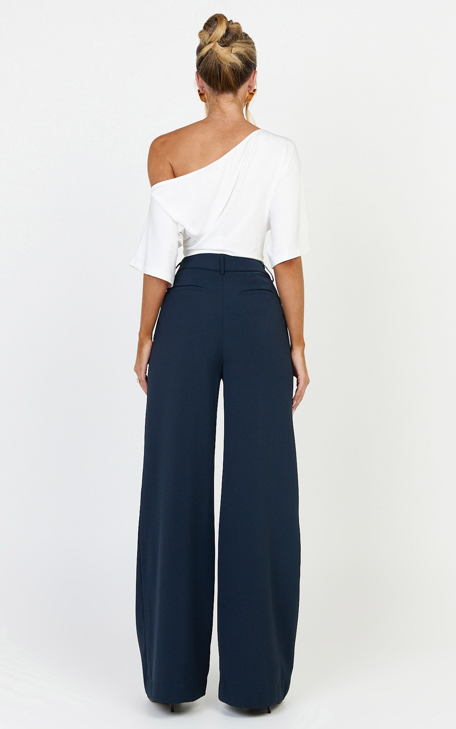 Selena Pants - High Waisted Wide Leg Tailored Pants in Navy