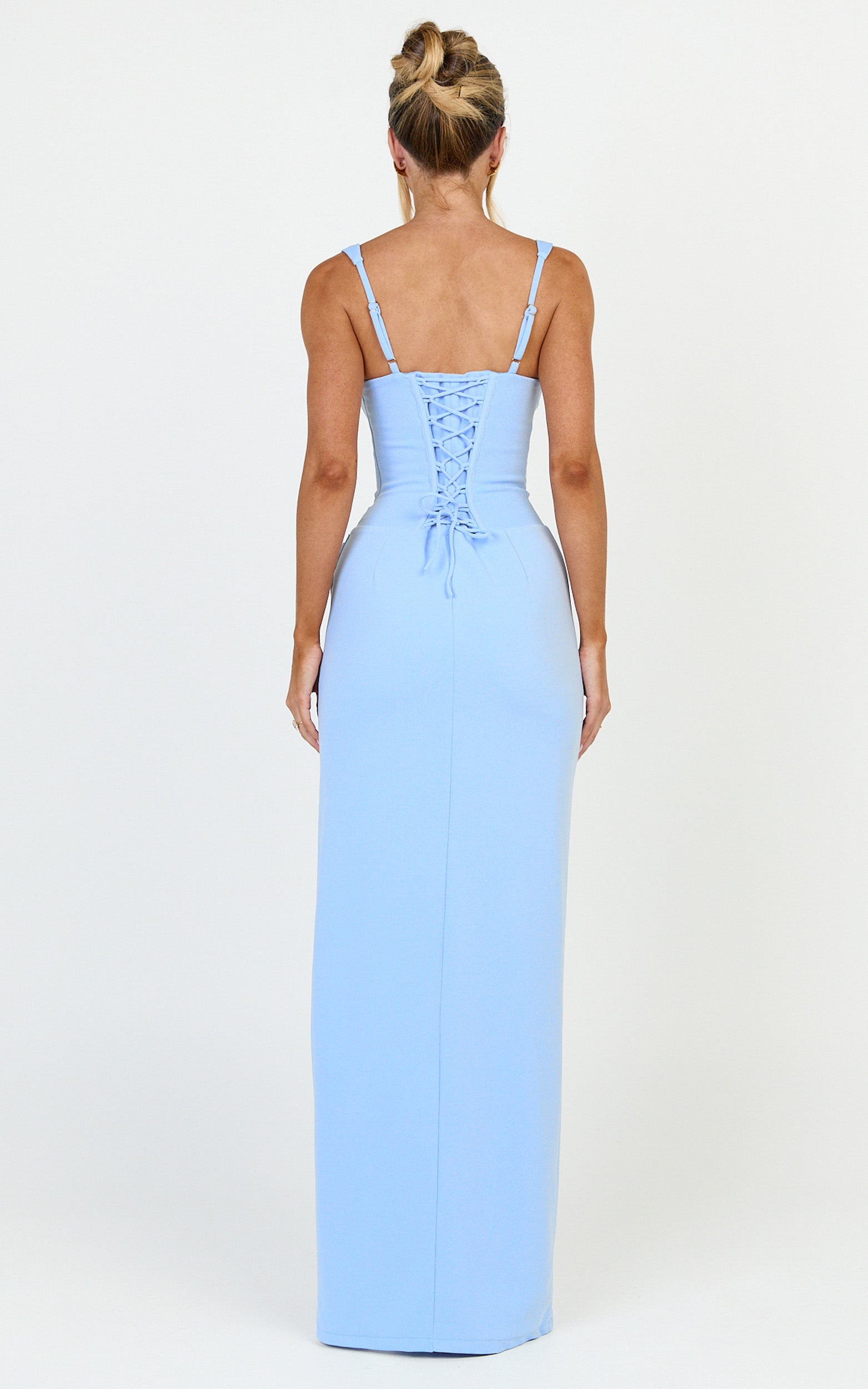 Amara Maxi Dress - Corset Bodice Lace Up Dress in Blue