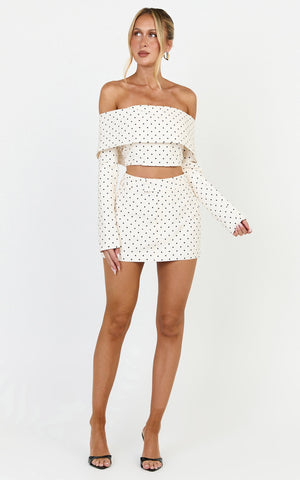 Lana Mini Skirt - Structured Tailored Skirt in Cream/Black Polka Dot
