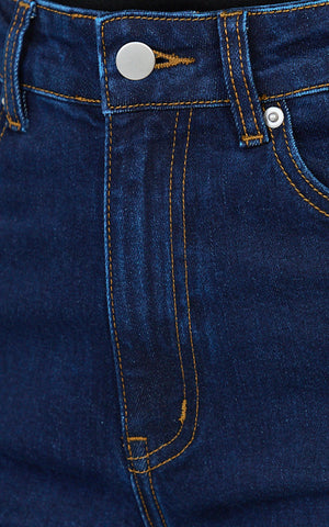 Phoebe Jeans - High Waist Straight Leg Stretch Denim Jeans in Dark Blue Wash