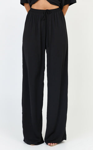 Robyn Pants - High Elastic Waist Relaxed Straight Leg Pants in Black