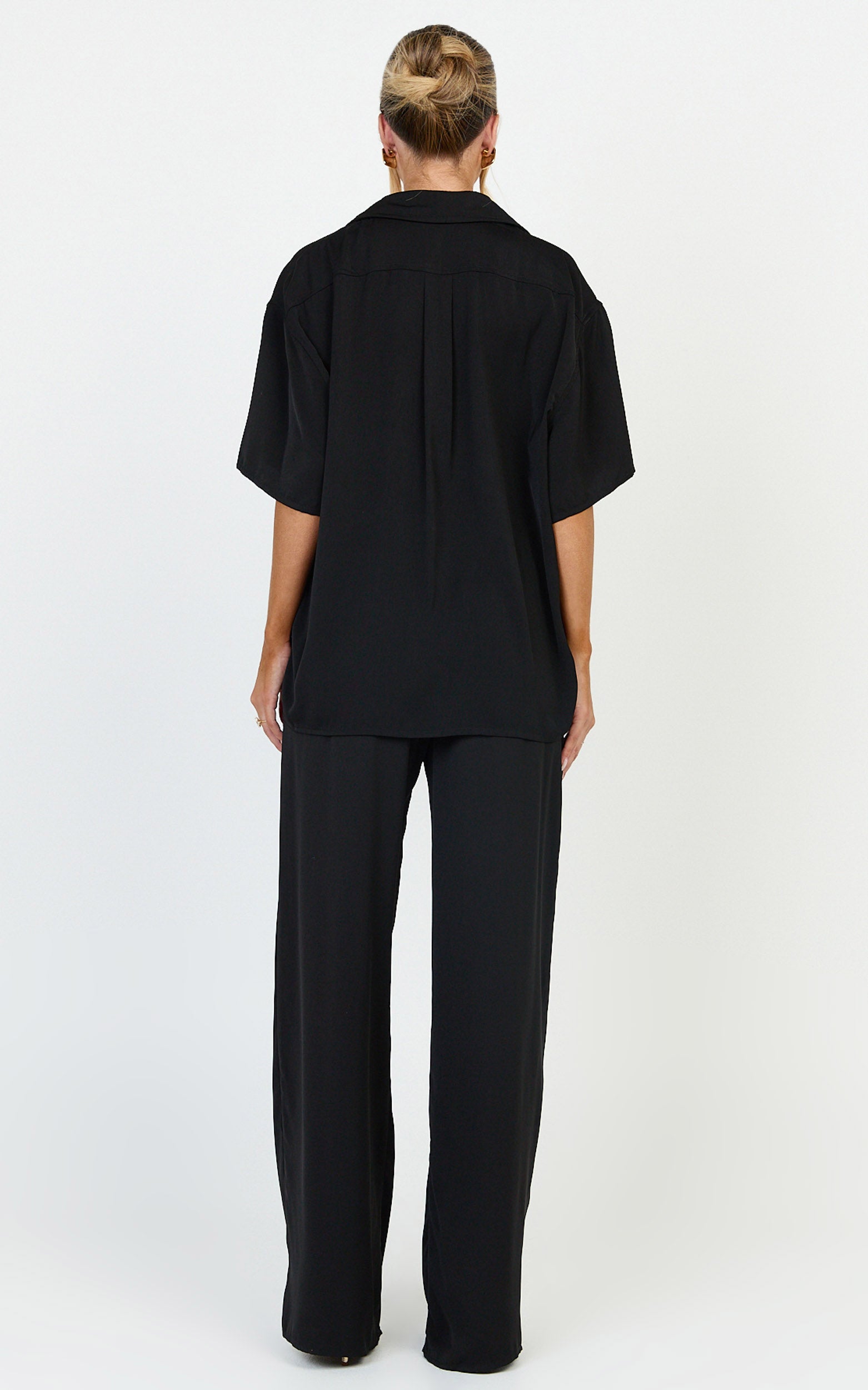 Robyn Pants - High Elastic Waist Relaxed Straight Leg Pants in Black