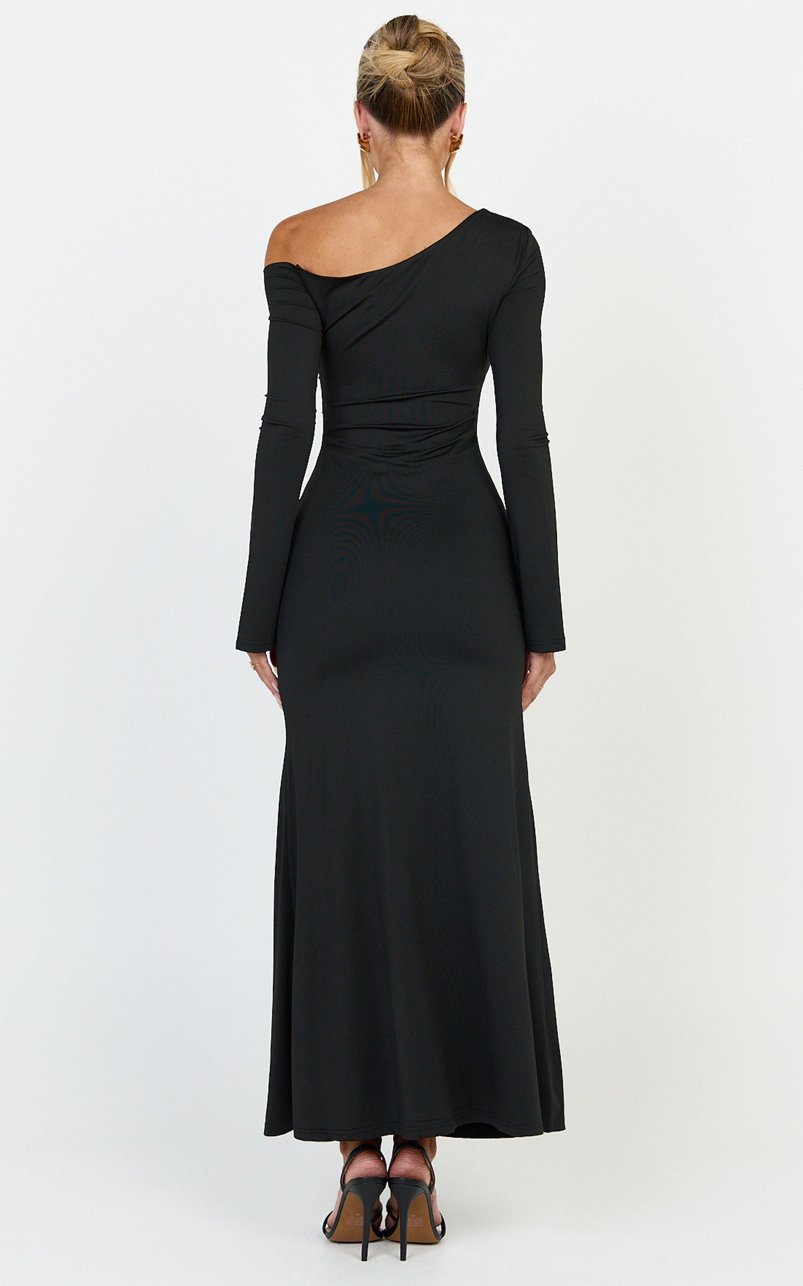 Daisy Maxi Dress - Long Sleeve Gold Hardware Detail Maxi Dress in Black