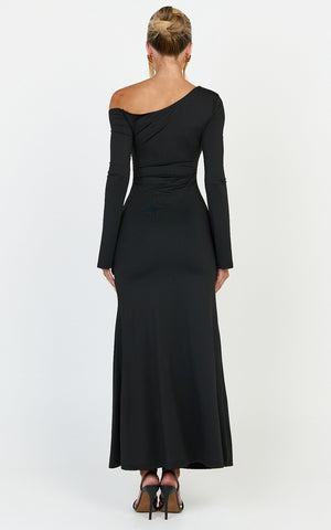 Daisy Maxi Dress - Long Sleeve Gold Hardware Detail Maxi Dress in Black